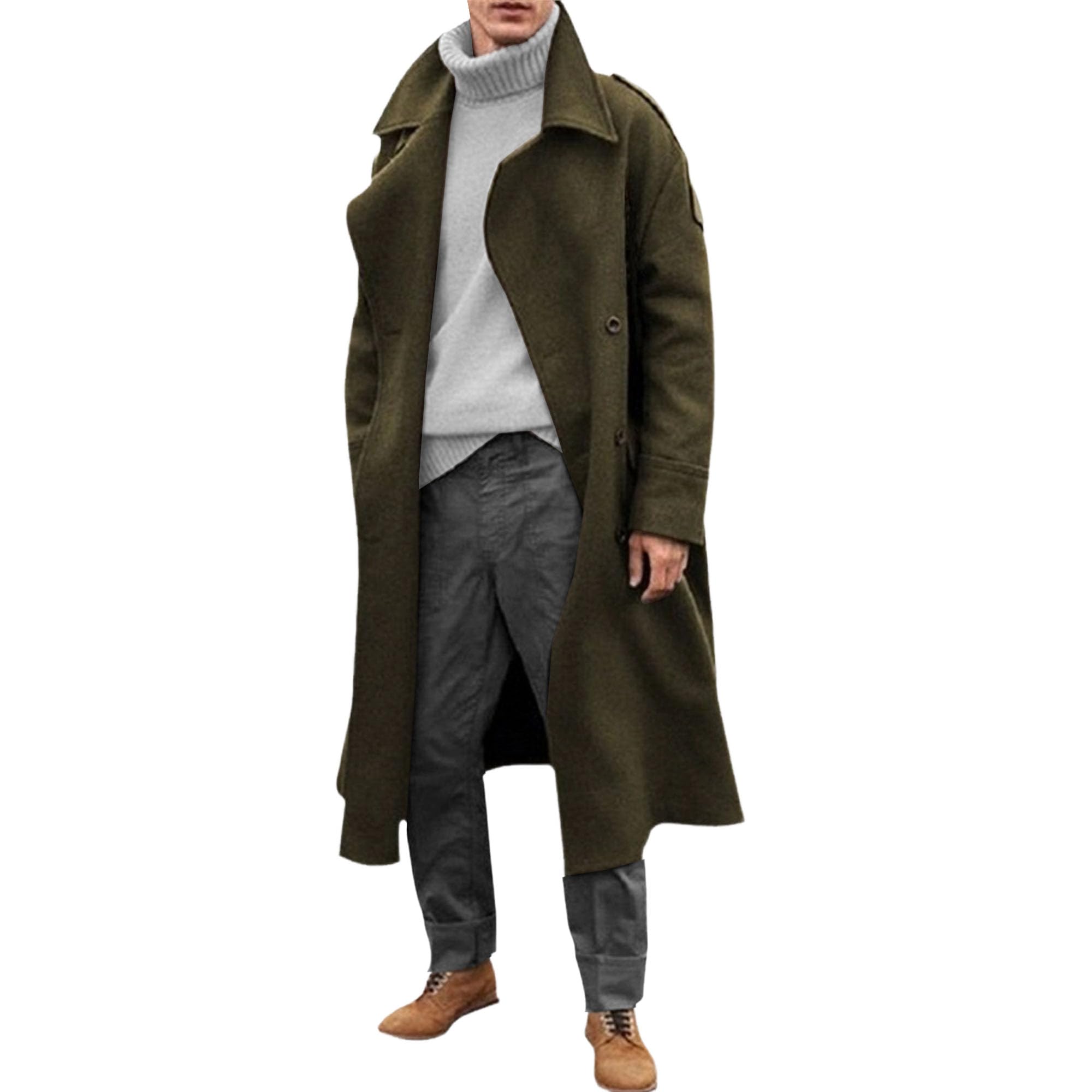 Gabardina larga con solapa de muesca para hombre, botonadura única, longitud a la rodilla, abrigo térmico de invierno, mezcla larga, abrigo casual