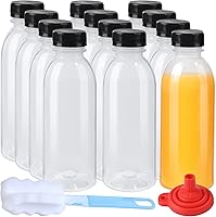 zmybcpack 12-Pack 15oz Dishwasher-Safe PP Plastic Juice Bottles with Lids - Reusable Smoothie & Beverage Containers