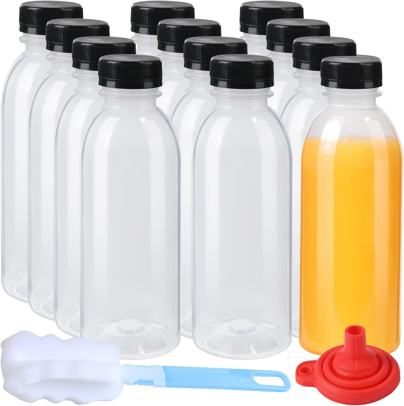 zmybcpack 12 Pack 450ml (Approach 16 OZ) PP Heat-Resistant Plastic Juice Bottles With Caps-Plastic Smoothie Bottles-Reusable Bulk Beverage Containers with Lids For Juice, Beverage(Dishwasher Safe)