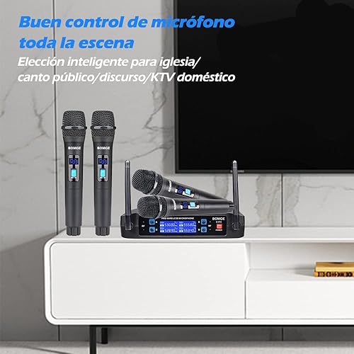 Miniatura 2 de Sistema de micrófono inalámbrico, BOMGE Pro 4 canales inalámbrico con cuatro micrófonos de mano, frecuencia fija, largo alcance de 200 pies, ideal