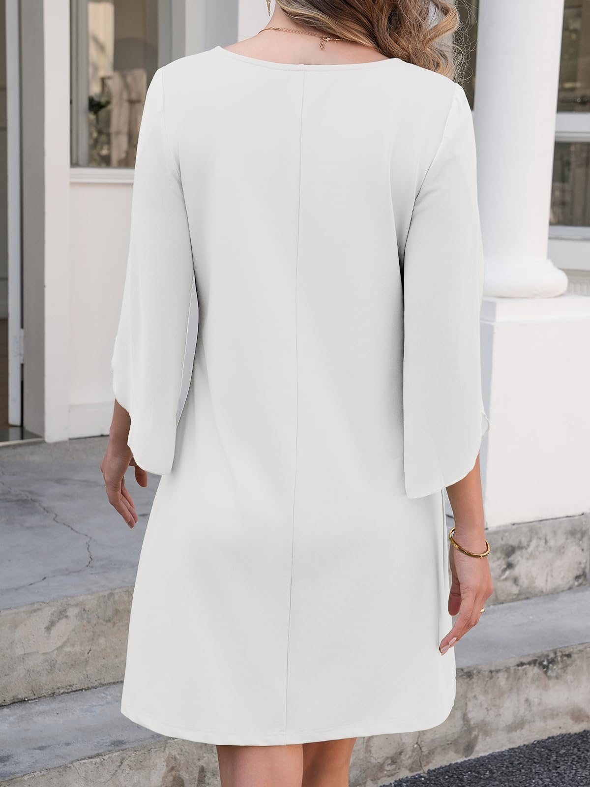Cicy Bell Abito da donna con scollo rotondo, elegante, a maniche a 3/4, in tinta unita, per il tempo libero, al ginocchio