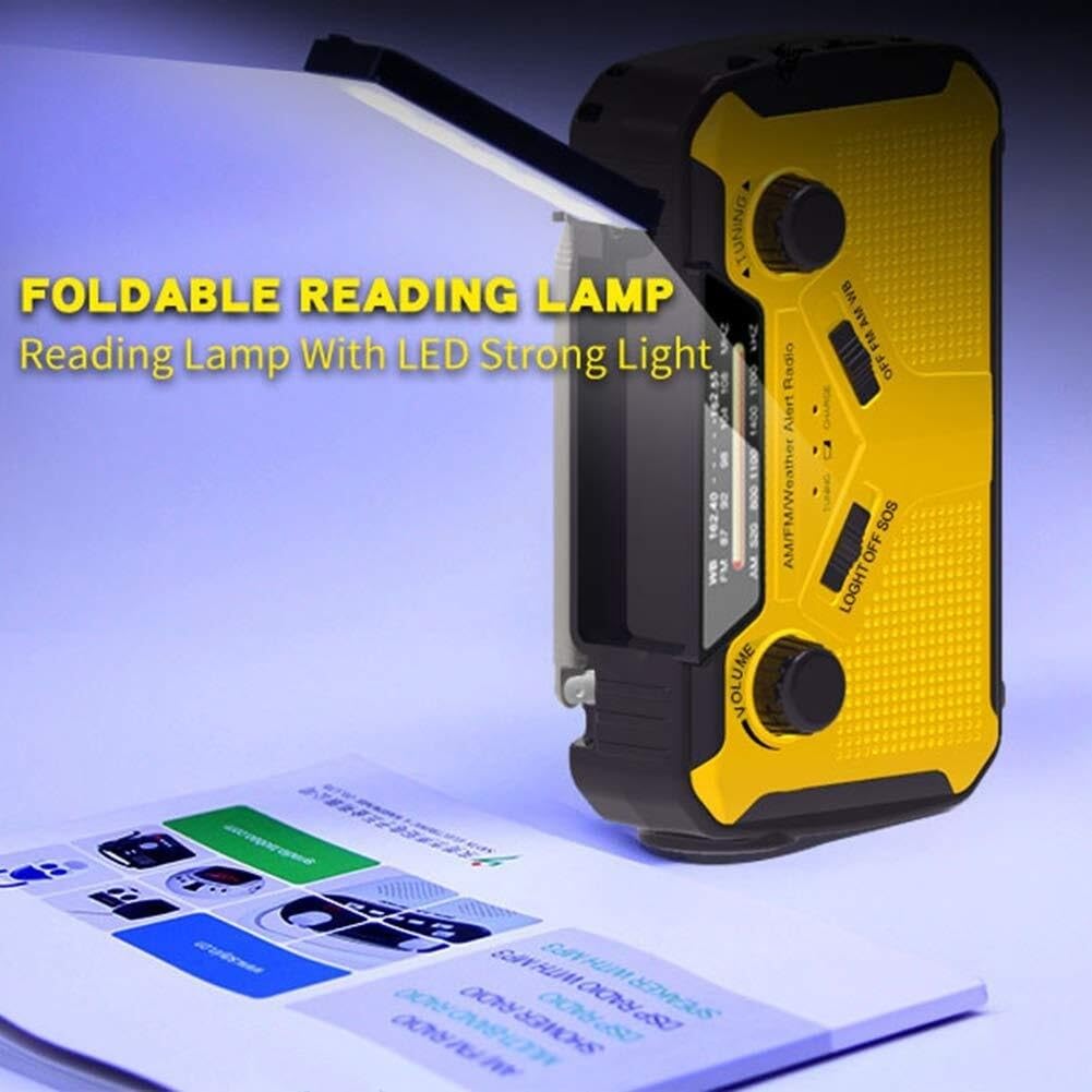 Radio awaryjne z korbką, pogoda słoneczna AM|FM|WB|NOAA, przetrwanie, latarka, lampa do czytania 2 W, alarm SOS 2500 mAh