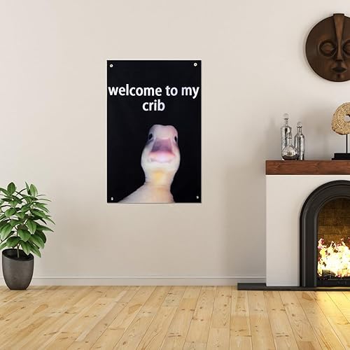 Miniatura 7 de Bandera divertida con texto en inglés "Welcome to My Crib", de 2 x 3 pies, con 4 ojales de latón brillante para tapiz, dormitorio, decoración del