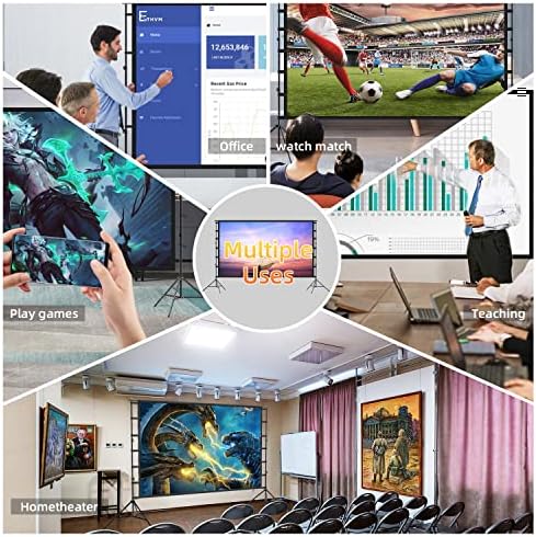 Projector Screen with Stand,150inch Indoor Outdoor Movie Projection Screen 4K HD 16: 9 Wrinkle-Free Design for Backyard Movie Night(Easy to Clean, 1.1Gain, 160° Viewing Angle & A Carry Bag)