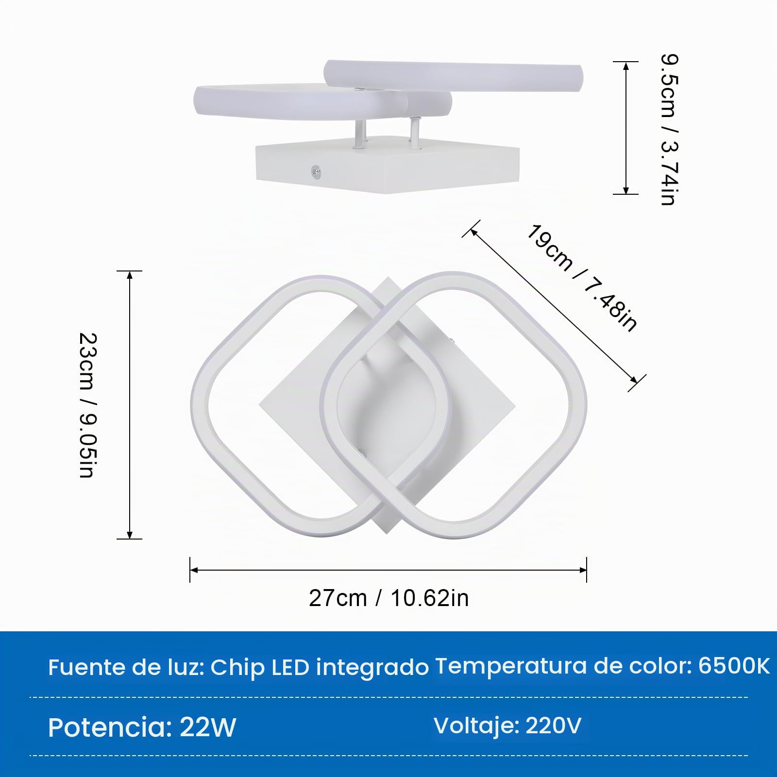 2 Piezas Plafon LED Techo Blanco 23CM Moderno 22W Blanco Frío 6500K | 22W 2475LM Lámpara de Techo LED, Acrílica Luz de Techo Cuadrado para Dormitorio Comedor Escalera Baño Pasillo Balcón