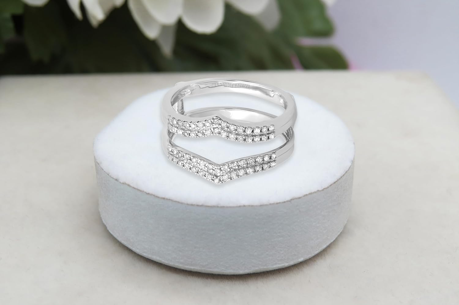 Dazzlingrock Collection 0.30 Ctw 10K Real Solid Gold Round Natural Diamond Women Anniversary Wedding Enhancer Guard Double Ring