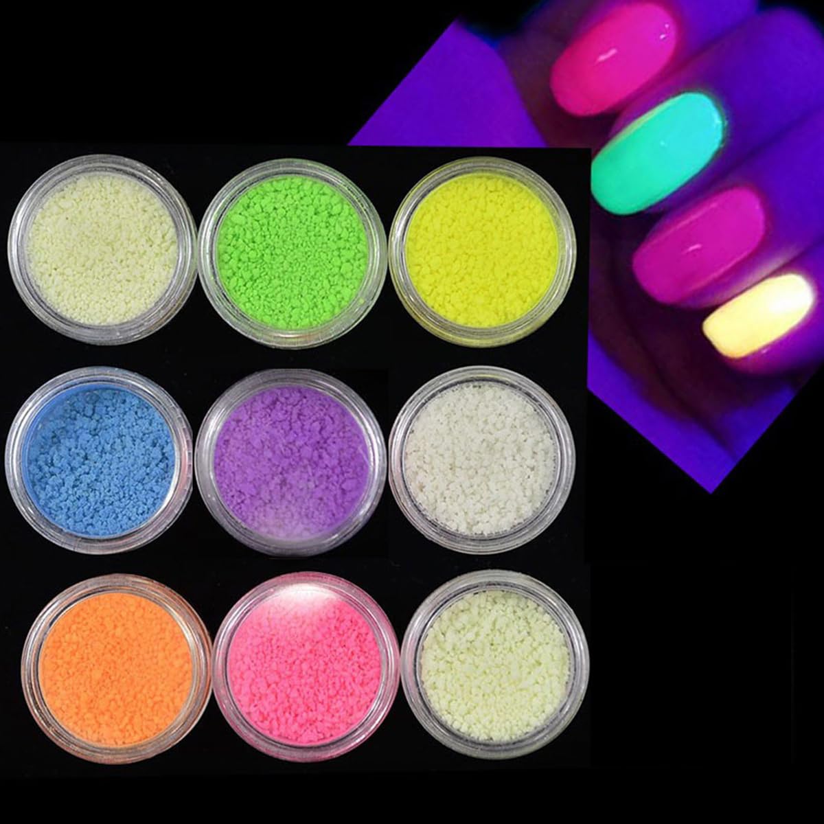 FAVOMOTO Fluorescent Powder Nail Dip Glitter Luminous Sand 20g Glow Pigment Dust for DIY Nail Art Gliter