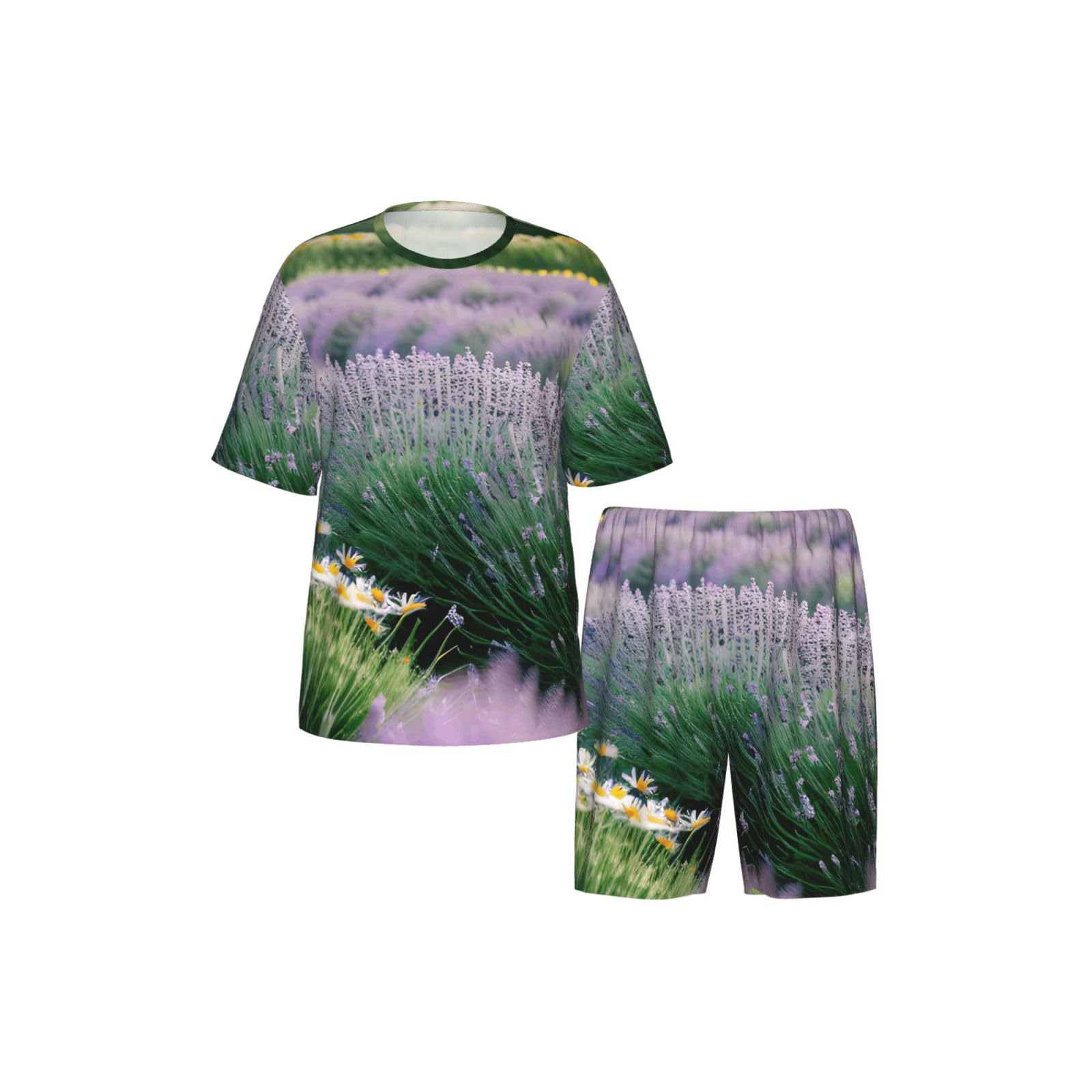 Lavanda E Daisy Stampa Uomo Manica Corta Pigiama Set Pigiameria Lounge Wear Soft Stretch Daily Nightwear