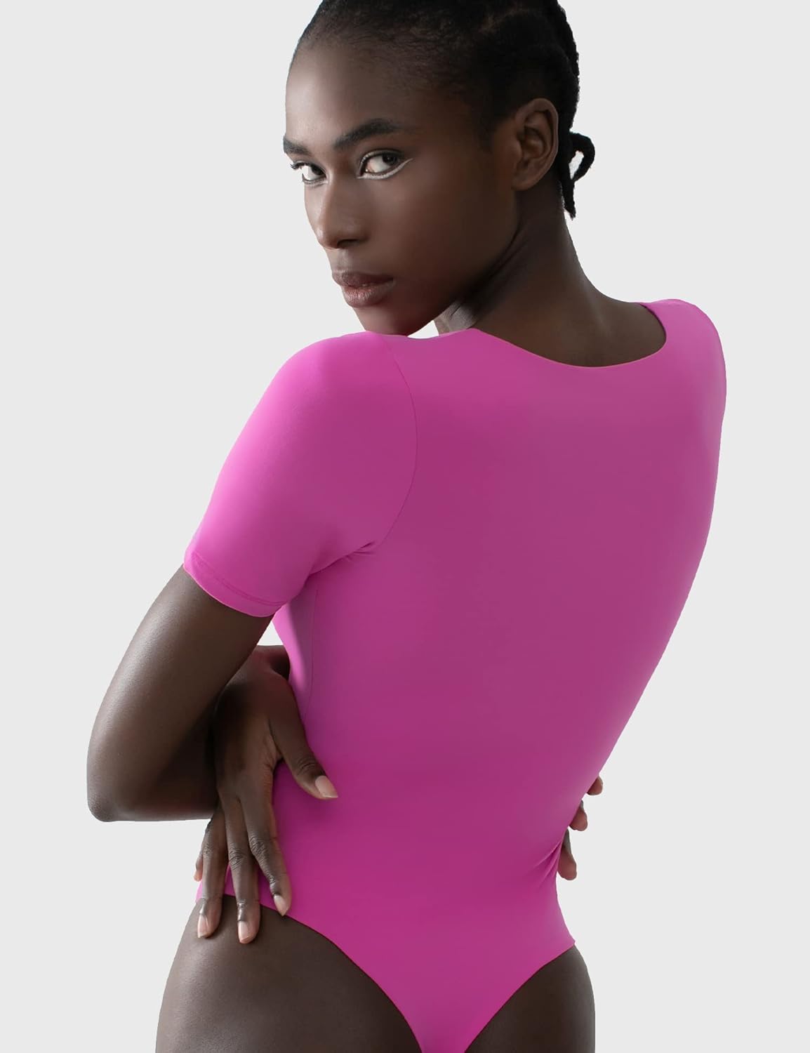 PUMIEY Women's V Neck Short Sleeve Bodysuit Sexy Tops Sharp Collection - Image 4