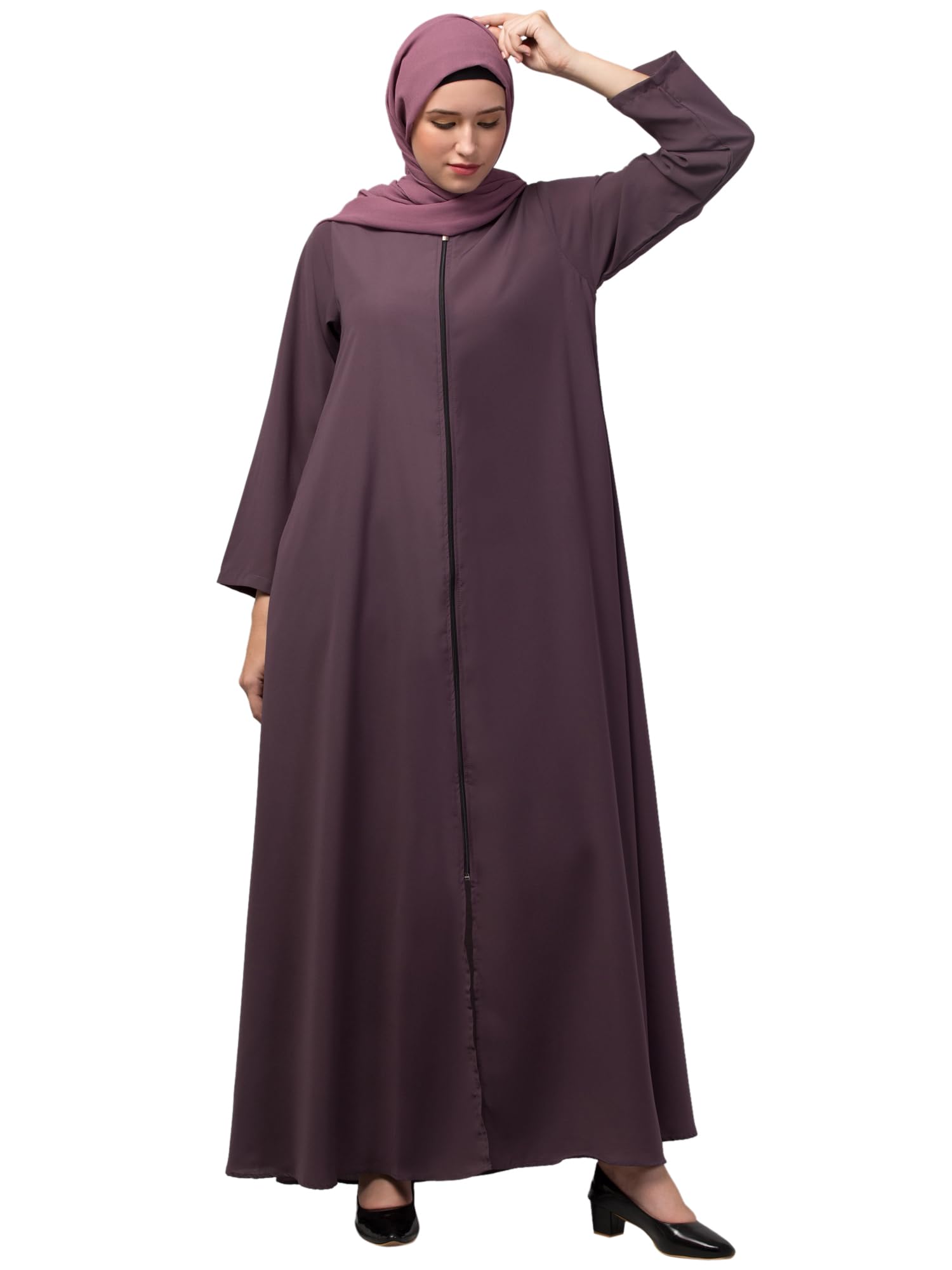 nazneen front open with Zip Abaya/Burqa/Naqab (Wine Abaya)-picture-0