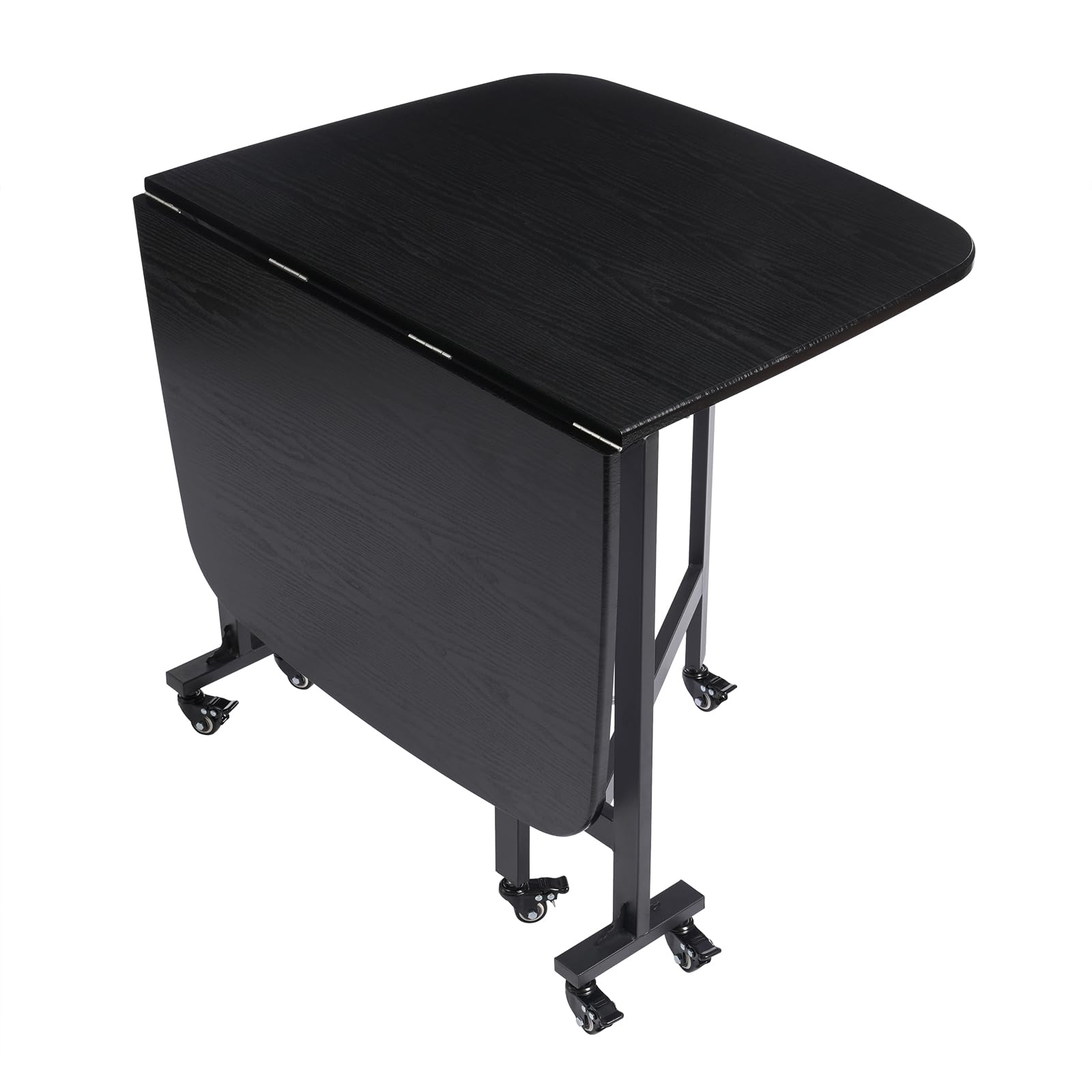 Tavolo da pranzo pieghevole portatile, design con bordi rotondi, piccole stanze, sala da pranzo, cucina, dimensioni pieghevoli 80 x 55 x 10 cm (nero)
