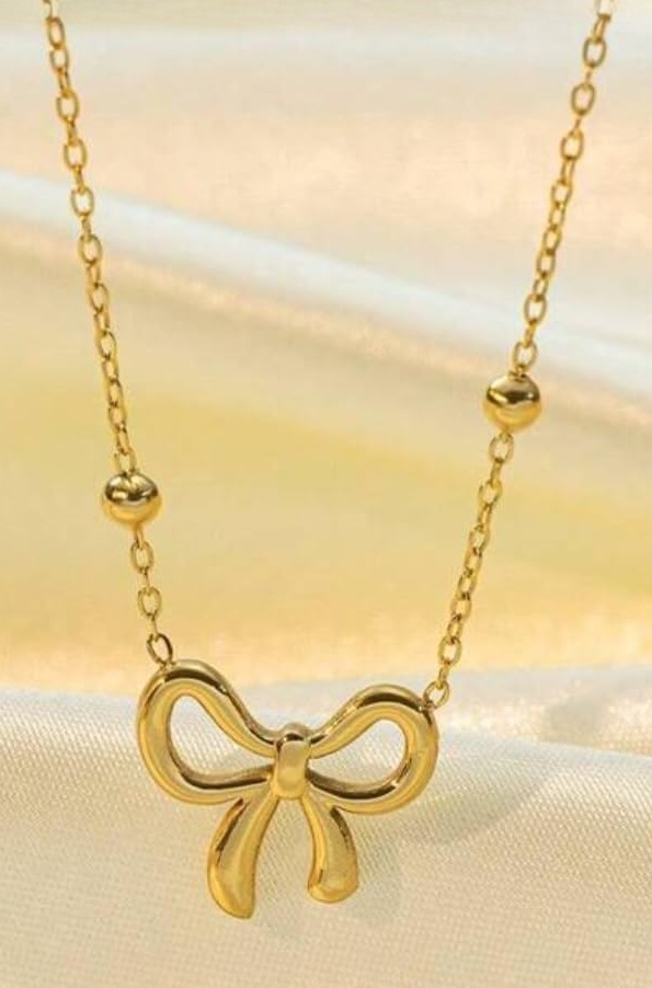 Bow Necklace Set for Women Girls| Stylish Anti Tarnish Waterproof Stainless Steel Gold Jewellery| Chain Pendant for Love Birthday Wedding, Rakhi Gifts for Sister Wife & Mother