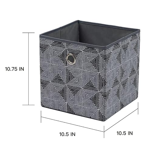 4 Pack Black & Gray Geometric Collapsible Fabric Cube Storage Bins, 10.5 x 10.5 Inch Foldable Cubby Organizer Baskets with Reinforced Handles for Closet, Shelves, Nursery & Toy Storage - Image 5