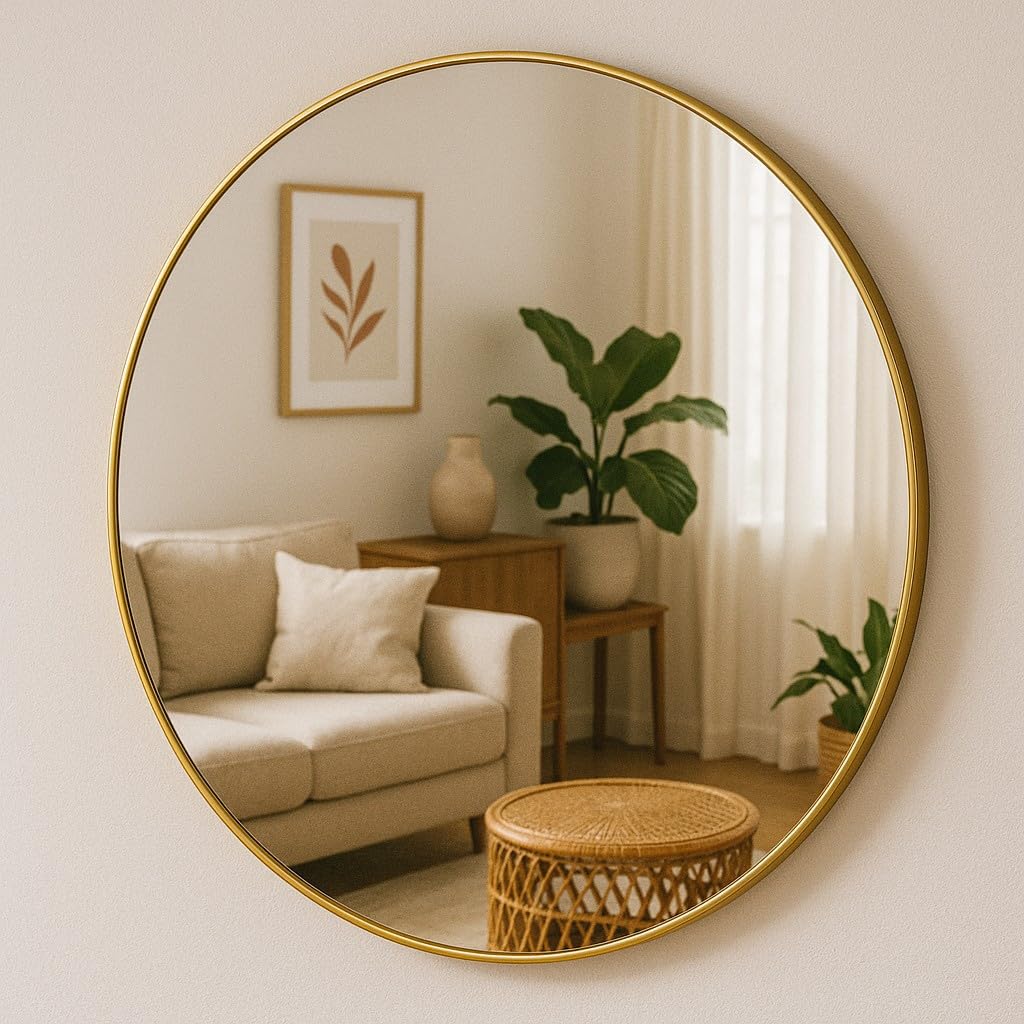 Miroir rond Noor, cadre en métal, Ø 80 cm (doré)