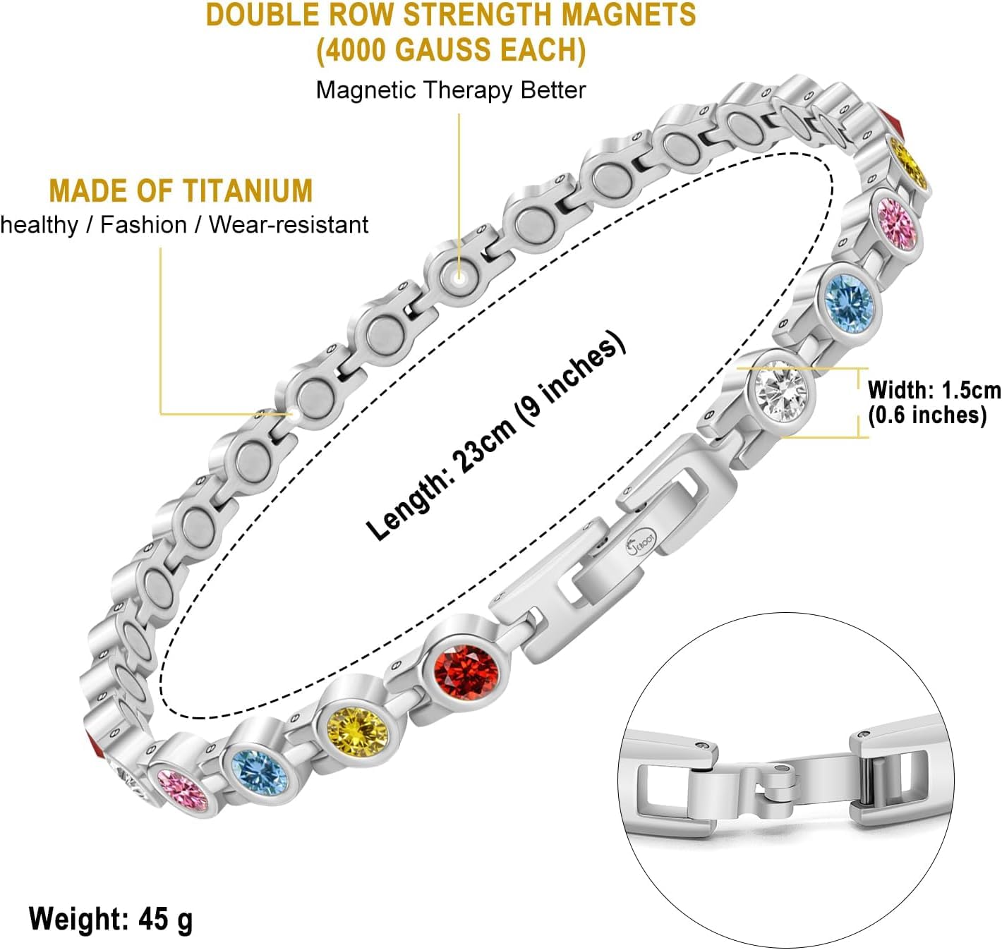 Magnet Fusskette für Damen, Magnetische AAA-Zirkonia-Diamant Fußkette mit Einstellwerkzeug Magnetfeldtherapie für Fußgelenke (3500 Gauss)