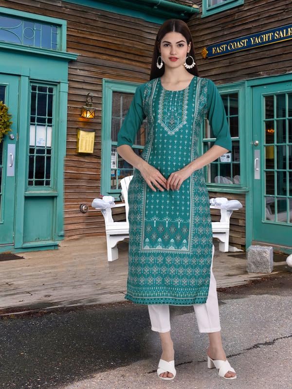 Image of Pinkmint Women's Printed Kurti for Women's Round Neck Straight Kurti for Women (Pack of 5 | Avaiable in Plus Size)