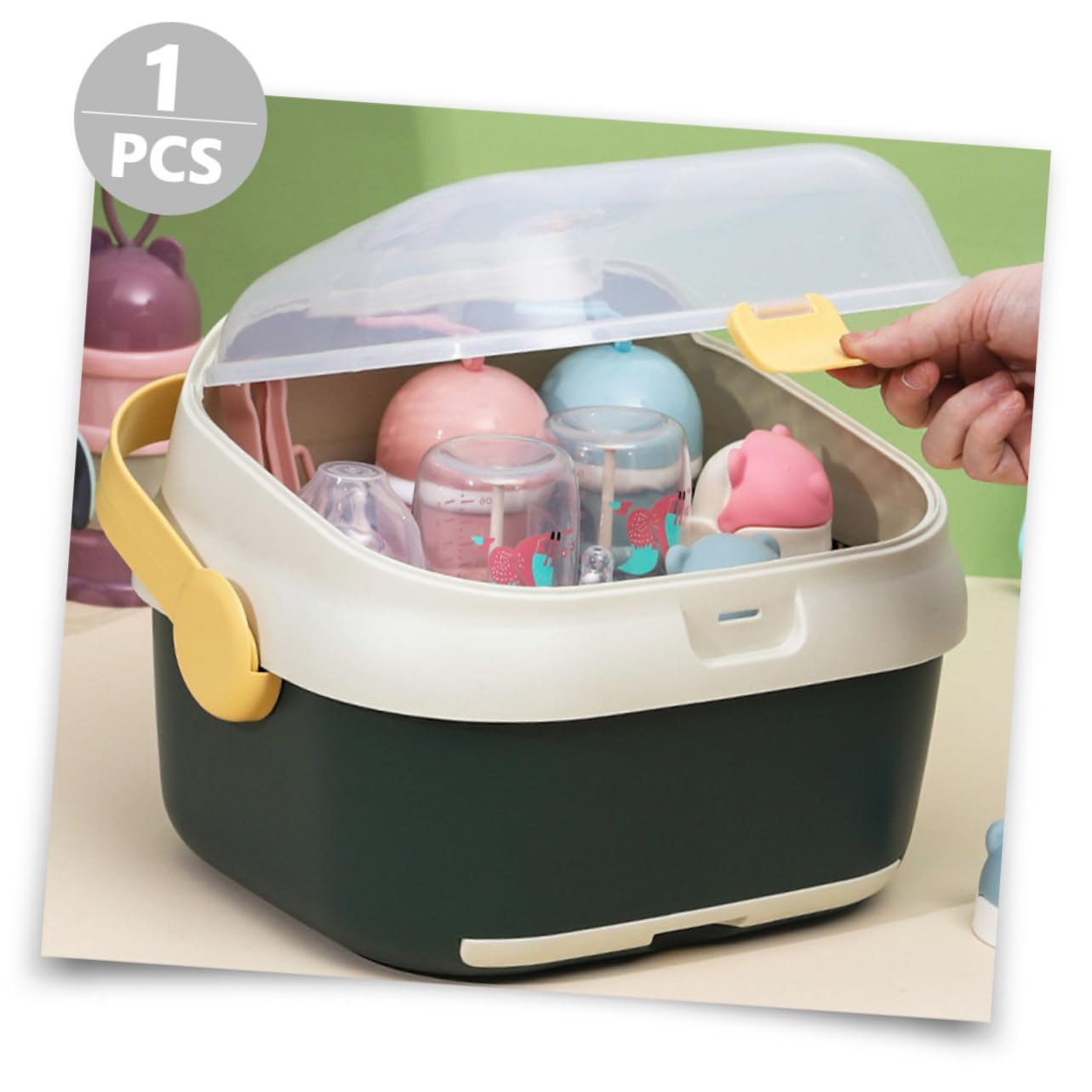 FRCOLOR Babyflaschen Trockenbox Großformat mit Abnehmbarer Abdeckung Flaschenhalter aus Kunststoff Aufbewahrung für Babyflaschen und Zubehör Staubgeschützt für Babypflege