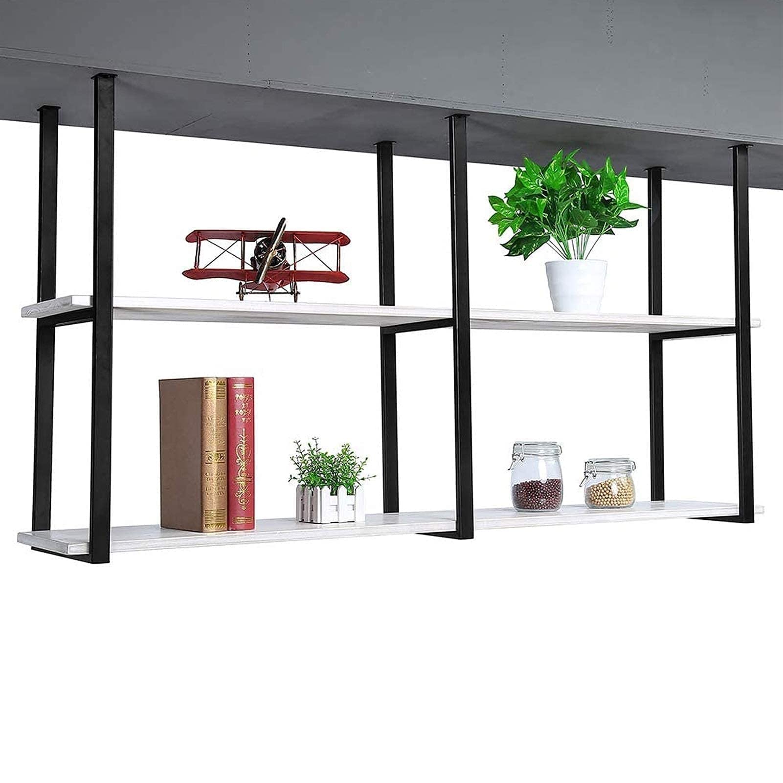 Mensole Da Muro Di Soffitto In Legno Massello - Porta Bottiglie Di Vino A Appeso - Porta Piante Ferro Battut Montato A Parete(80 * 30 * 80cm(31 * 12 * 31 IN))