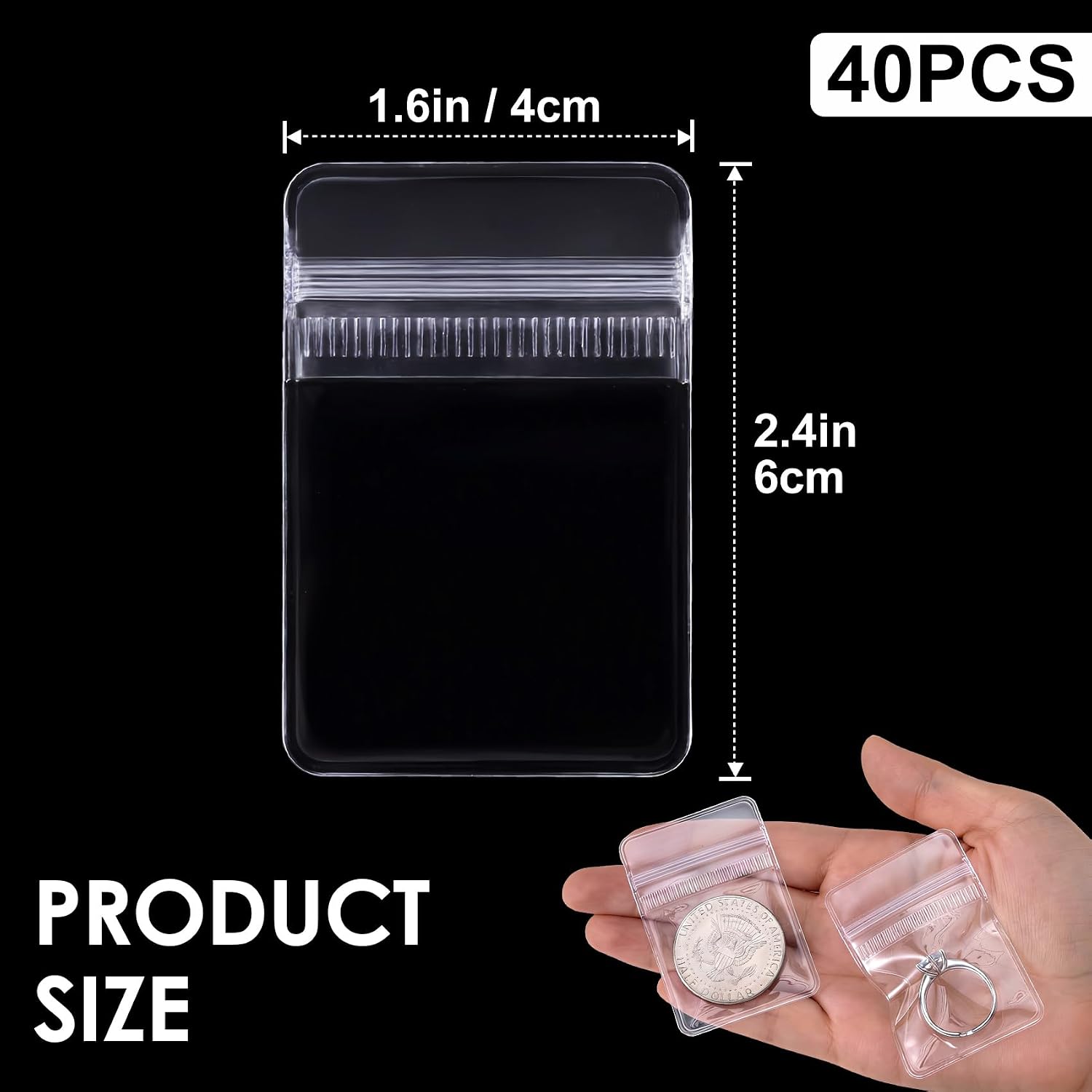 Incinkod 40 Pcs Anti Tarnish Jewelry Bags, Clear PVC Jewelry Pouches with Zipper, Small Reusable Ring Pouch Plastic Packing Organizer for Travel Display Earrings