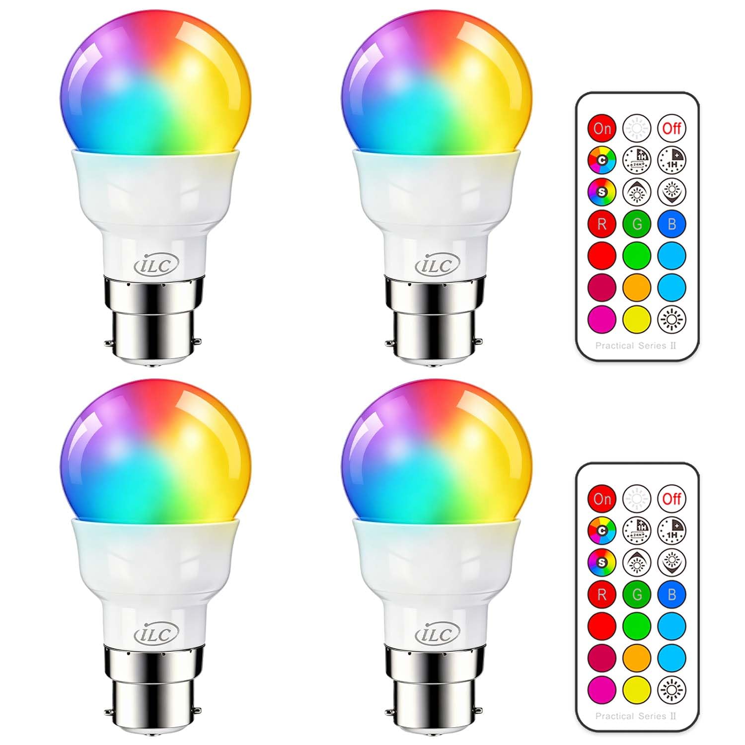 iLC B22 Bayonet LED Light Bulbs 5W, 2700K Warm White & Colour Changing RGBW Bulb, 12 RGB Colors with Remote Controlle & Timer Function, for Bedroom Home Lighting (4 Pack) โ image 1