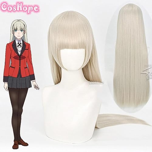 Miniatura 2 de SEIZIS Ririka Momobami Cosplay Kakegurui Cosplay Women 80cm Long Straight Beige Wig Cosplay Anime Cosplay Heat Resistant Synthetic Wigs Coser Wig