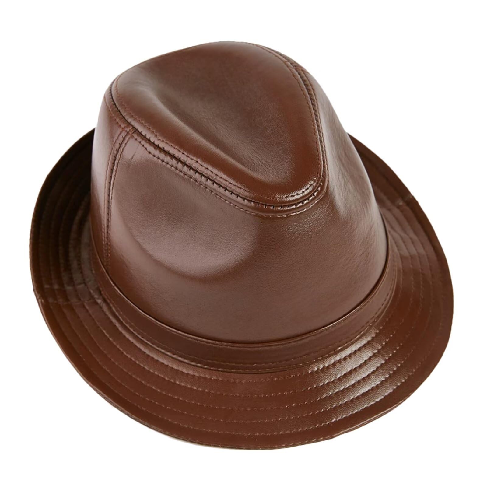 Leather Trilby Fedora Hat for Men 1920s Short Brim Panama Cap Vintage Classic Visor Dressy Hat Brown