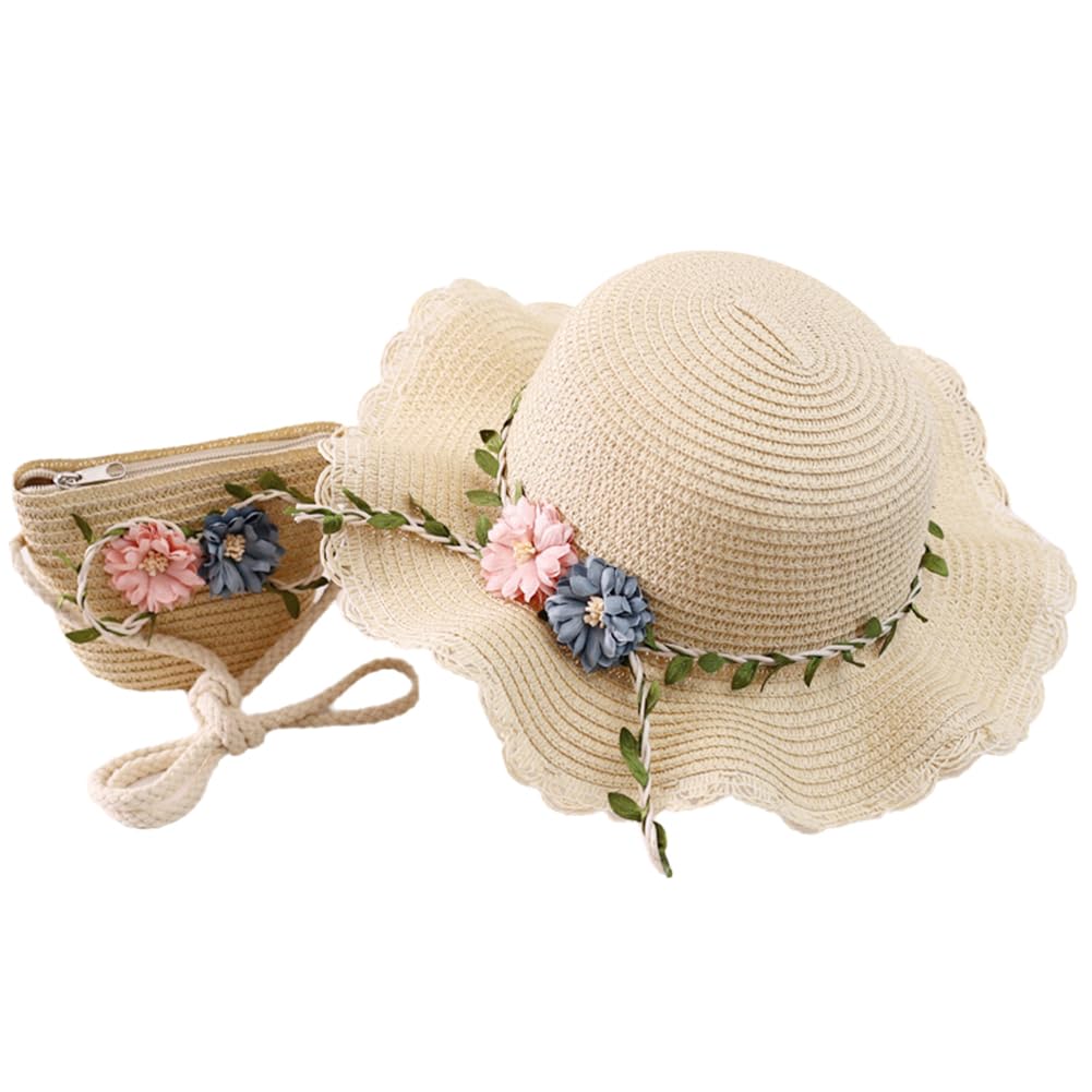 YCFAIIKG Sombrero de Paja y Bolso de Verano para Niña,Gorra de Sol Bolso Pequeño para Niñas,Mini Sombreros de Playa con Dulces Decoración,Suministros para Niños Viaje Piscinac al Aire Libre (Verde)