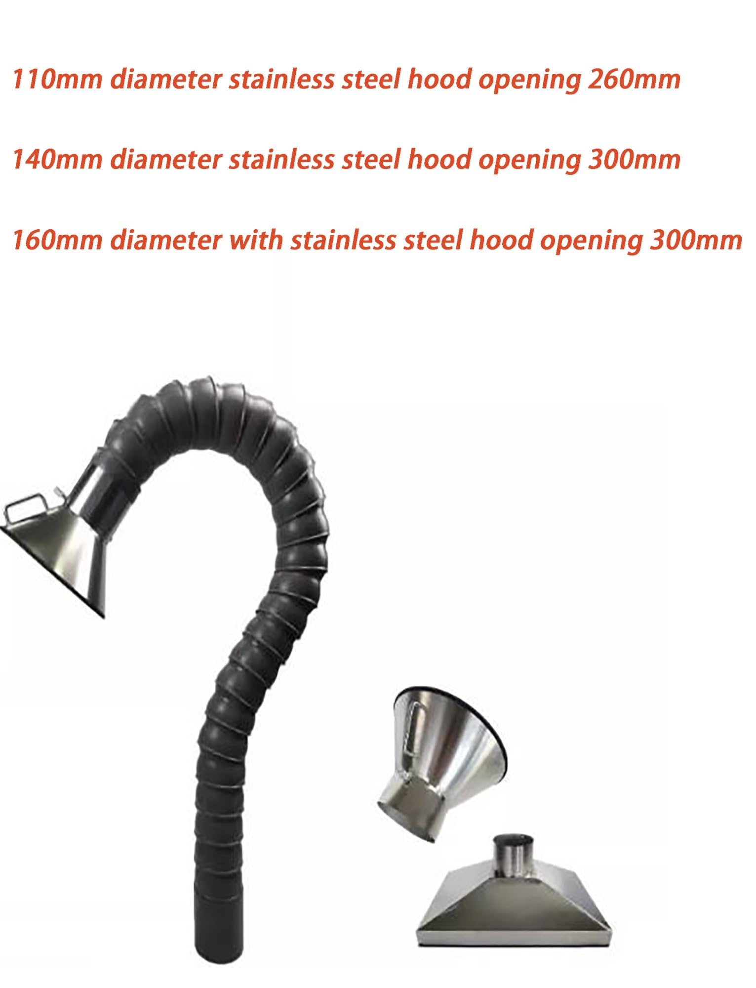 Manguera extractora de humos de soldadura, tubo de ventilación flexible con capucha de acero inoxidable, 11 cm de diámetro, 200 cm de largo, para fábricas y talleres