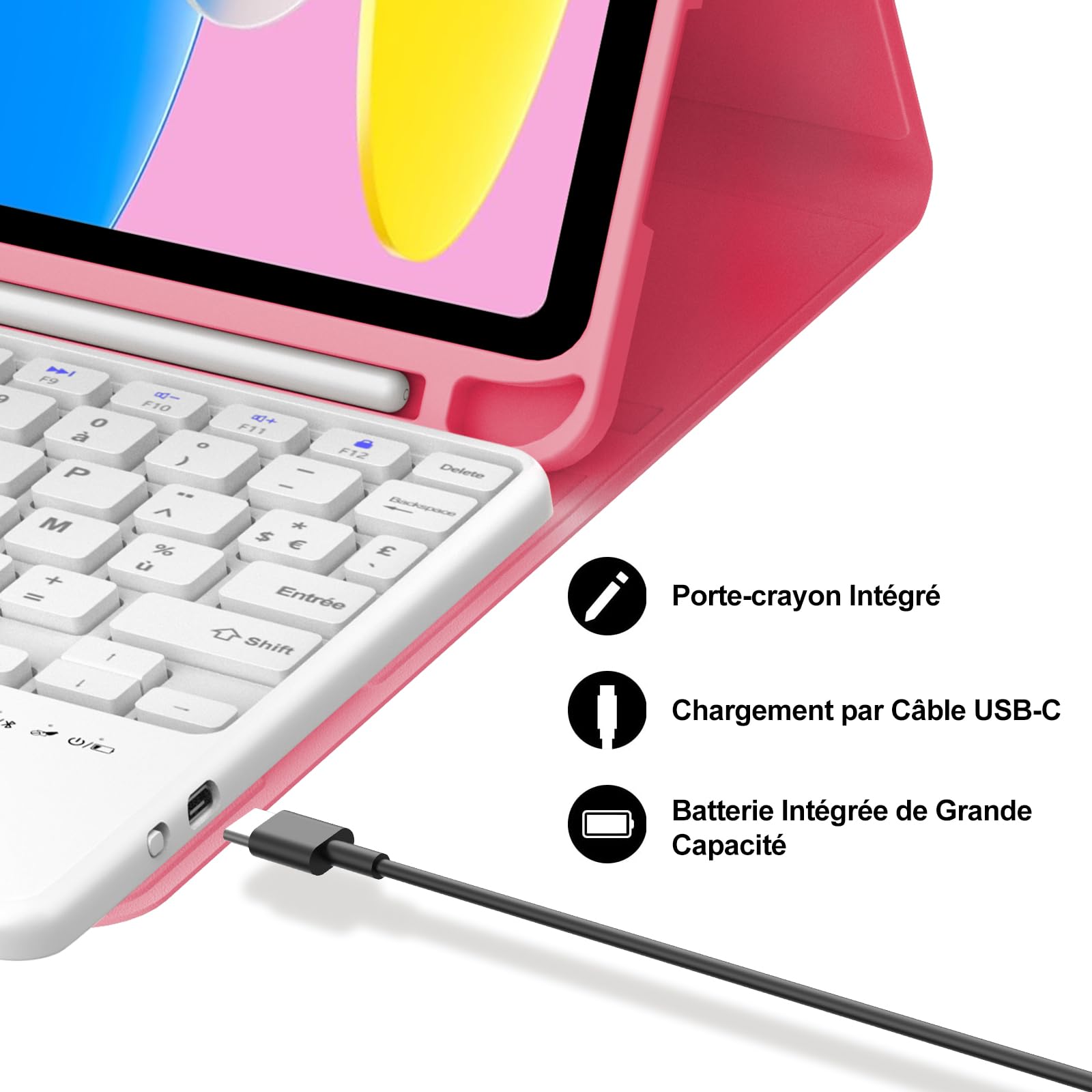 Carcasa para teclado con teclado táctil para iPad A16 11ª generación 2025/10ª generación 2022, funda de teclado Bluetooth desmontable con lápiz para iPad 10/11ª gene, 10,9/11 pulgadas