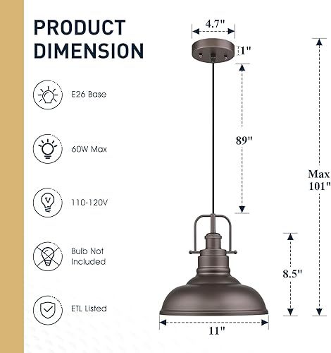 Miniatura 7 de zeyu Paquete de 2 lámparas colgantes de granja, lámparas colgantes de techo de 11 pulgadas para cocina, comedor, acabado de bronce aceitado,