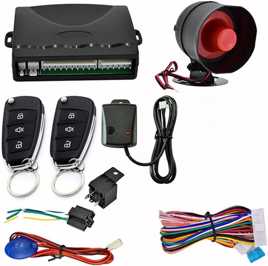 Lancoon Car Alarm Security System, 110dB Anti-Theft Device Keyless Entry Car Searching Universal Central Lock Kit with Shock Sensor Control Box 2 Replacement Remote Controls LED Display Lights