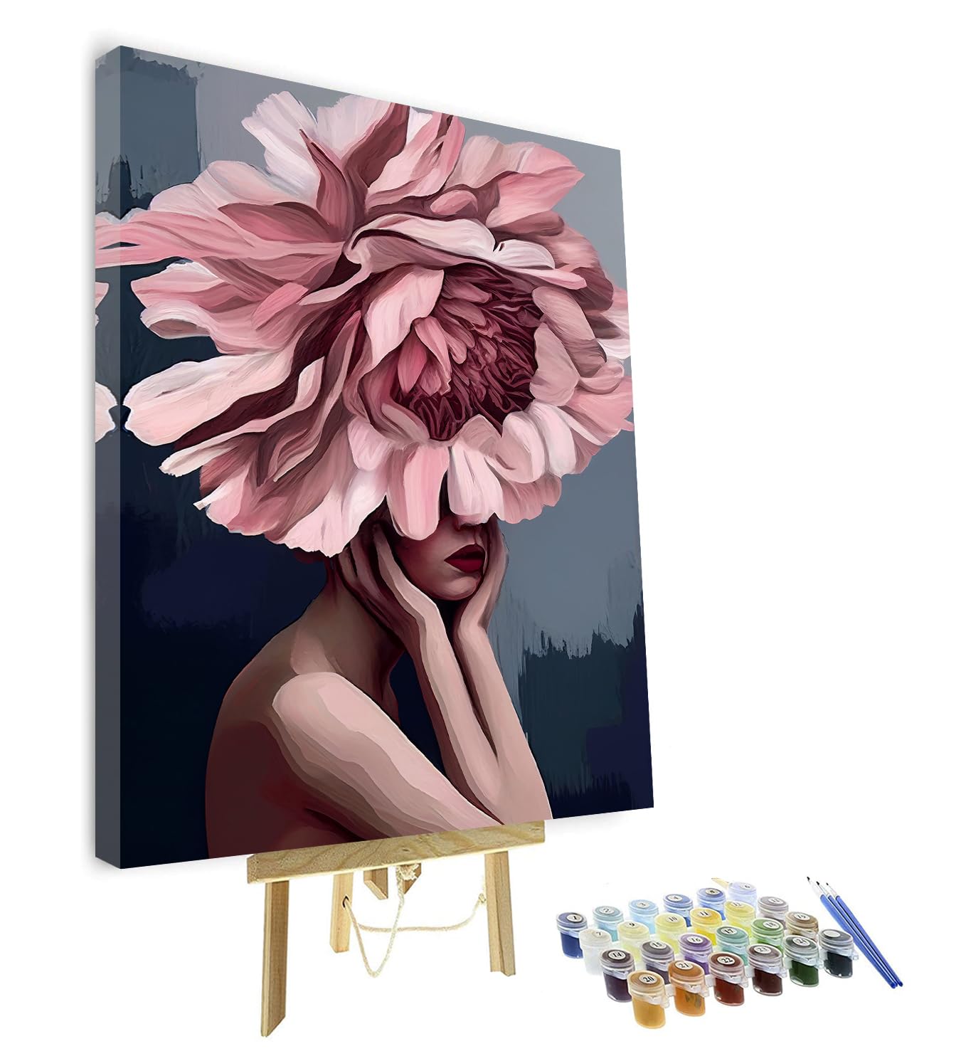 Abstract Art Beauty Girl Paint by Numbers, Girl with Flowers on Her Head Paint by Numbers Kit for Adults Modern Art Poster DIY Paint by Number for Adults Beginners Enthusiasts 16x20inch with Frame