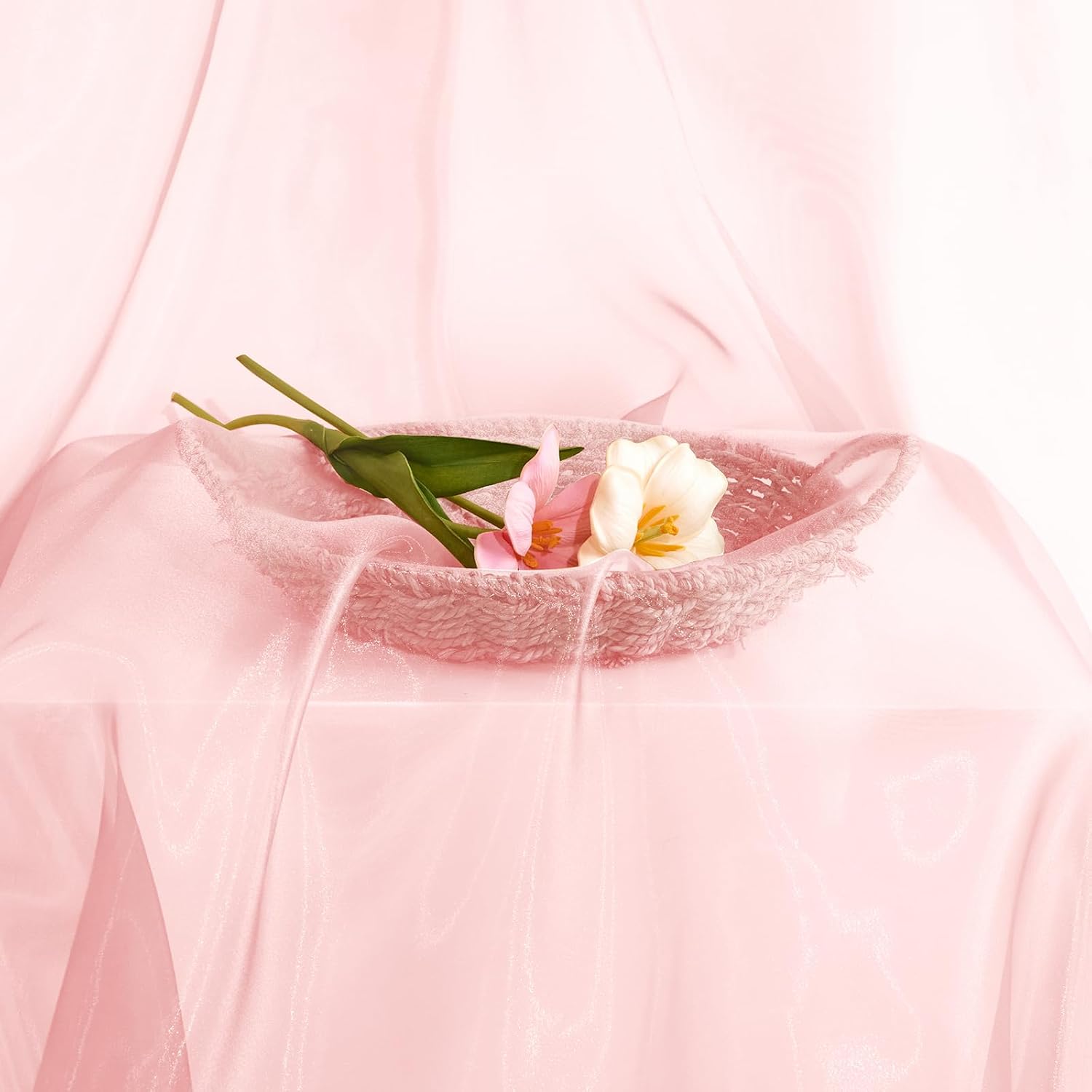 P Pothuiny Sheer Organza Fabric by The Yard, 10 Yards x 60 Inch Wide Bridal Light Pink Organza Tulle Fabric Roll Shiny Gauze Fashion Dress Sewing Craft for Wedding Party Decorations Backdrop