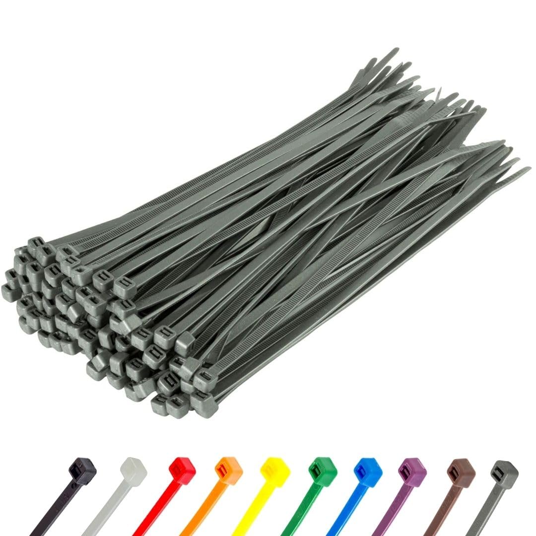 Gocableties Silver Cable Ties, 300mm x 4.8mm, Pack of 100, 12" Premium Nylon Zip Ties, Multi-Purpose Plastic Tie Wraps, Secure Self-Locking Mechanism, for Home, Garden, Office and DIY
