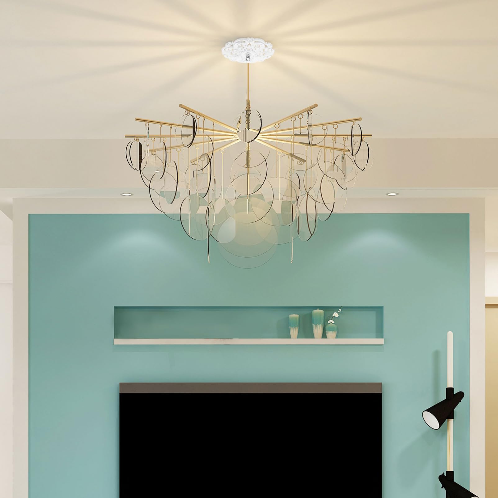 Homoyoyo Ceiling Rose PU Round Ceiling Medallion Cover: European Floral Cover Plate Medallion, Fixtures Fans - Image 3