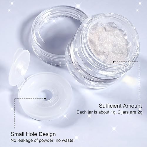 Miniatura 5 de Polvo de uñas cromado blanco claro de luna, polvo de uñas Aurora Pearl Chrome, efecto de espejo perlado mágico, brillo holográfico, polvo de