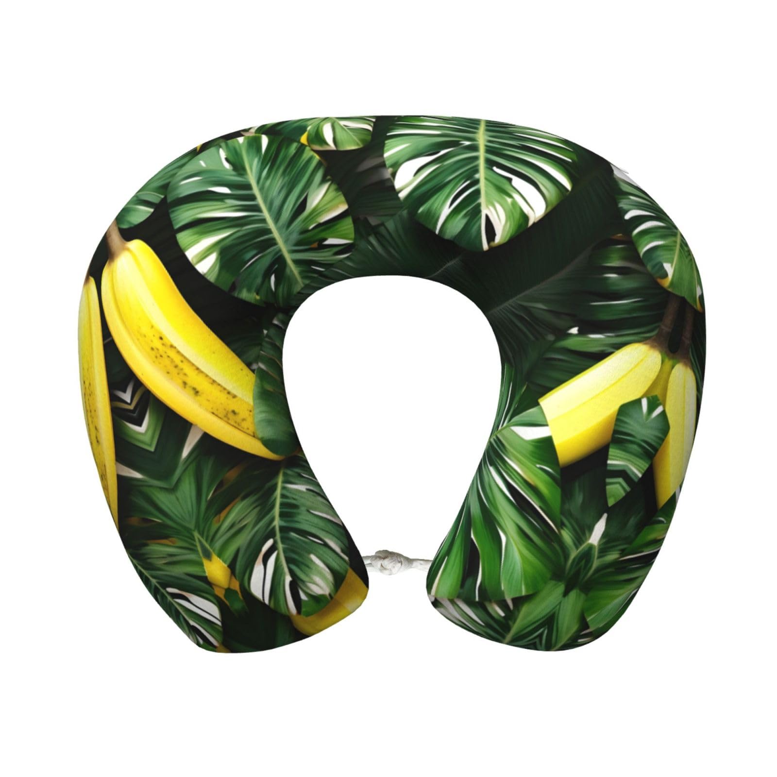 peiyeety Banana and Palm Print Custom U-Shaped Pillow,Memory Foam Cervical Neck Travel Pillow,for Home,Camping,Travelling