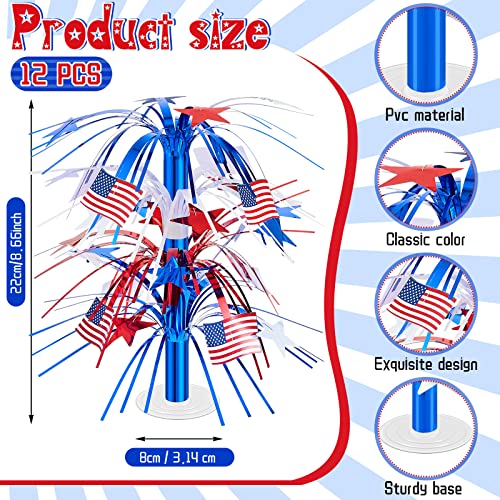 Image of Sintuff 12 Pcs 4th of July Centerpieces for Tables Patriotic Table Decorations Memorial Day Centerpieces USA Flag Star Foil Centerpieces for Labor Day Veteran Day Party Supplies, Red Blue and White