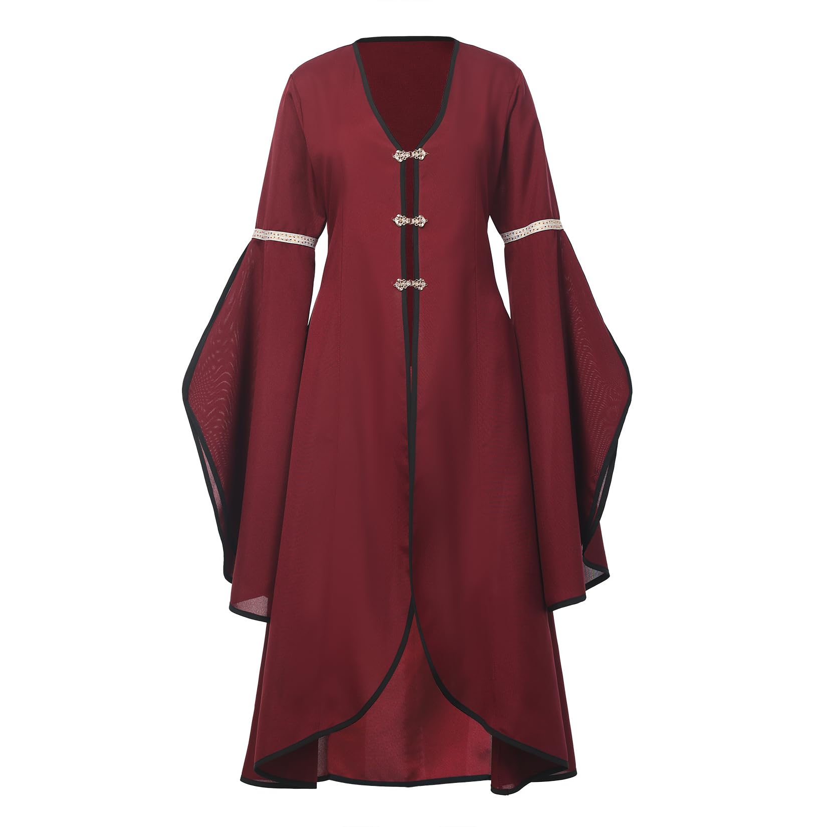 FAD-4U Medieval Renaissance Robe for Women Long Cloak Dress with V-Neck and Bell Sleeves - Image 2