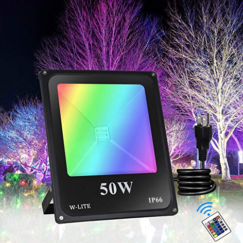 DLLT 50W Dimmable RGB LED Flood Light, Outdoor Color Changing Lights with Remote