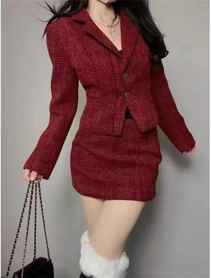 Woman's Fragrance Short Tweed Blazer Coats Overskirt Suit Waist Woolen Coat