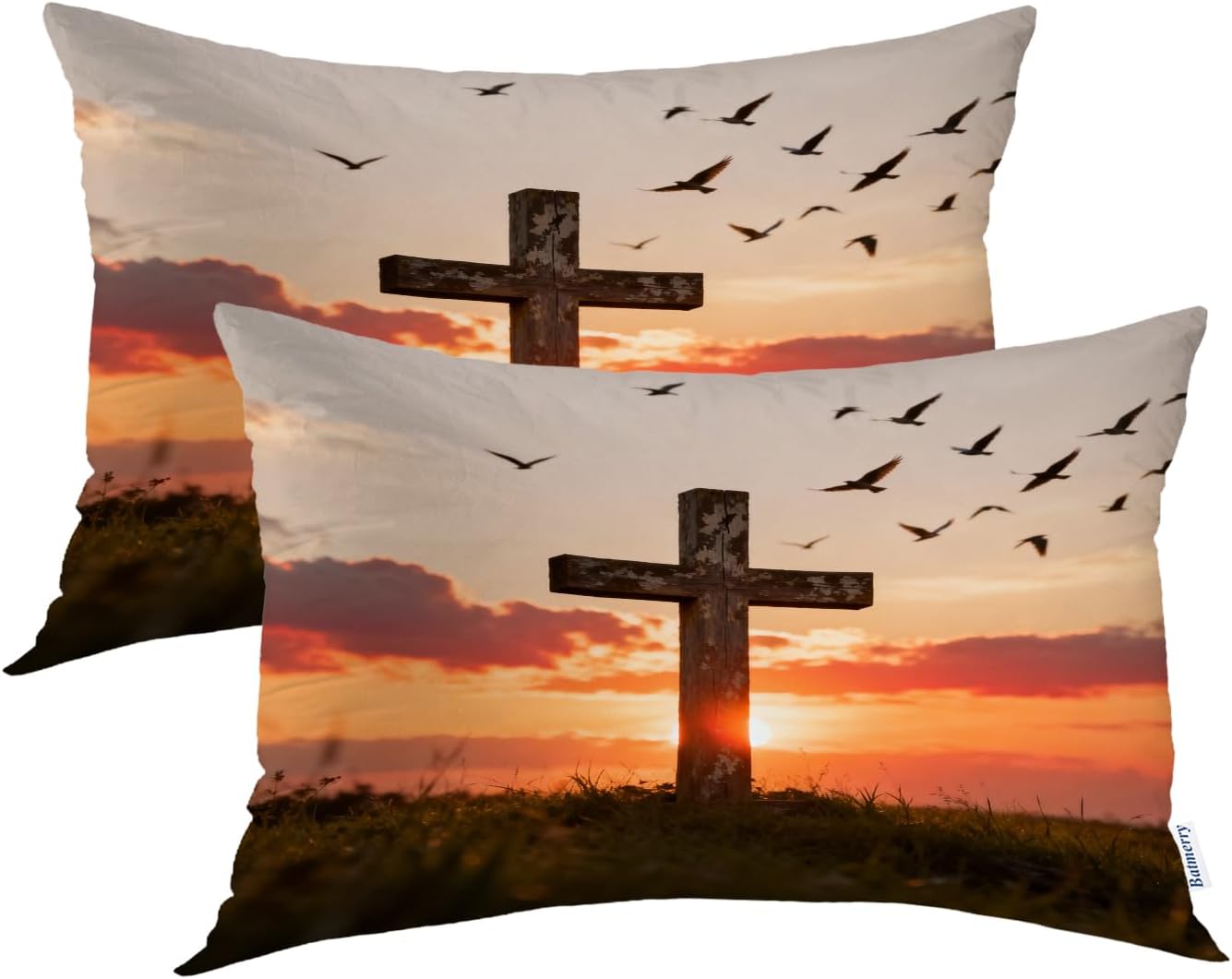 Batmerry Orange Holy Meadow Pillowcases,Colorful Religion Jesus Decorative Bed Pillowcases Digital Printing Blended Fabric Bedroom Set Hidden Zipper on Short Side 20X26 in