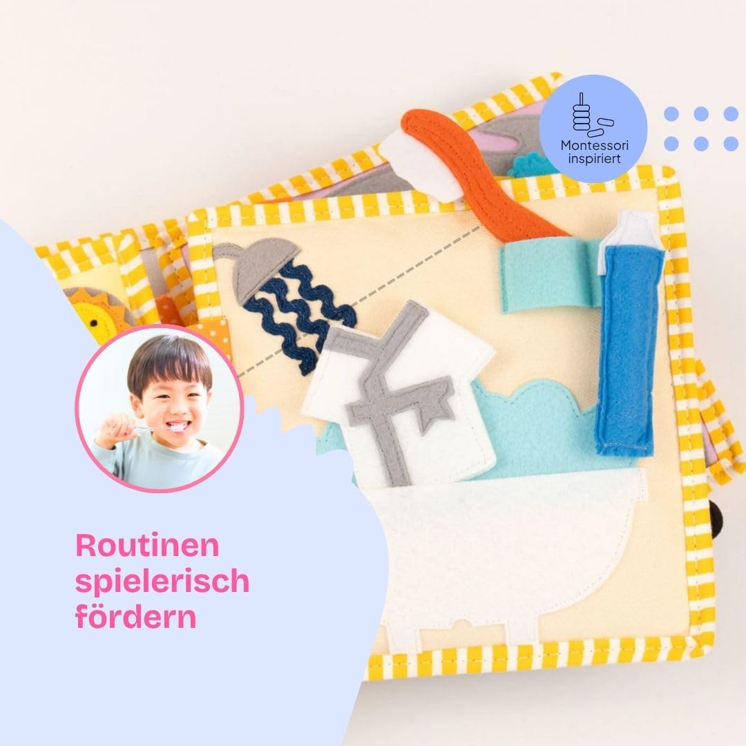 Jolly Designs – Mini Quiet Book Home Sweet Home – Montessori Spielzeug ab 2 Jahren – Motorik & Sensorik fördern – Busy Book aus Filz – Handgefertigtes Filzbuch – Perfekt für unterwegs & Reisen