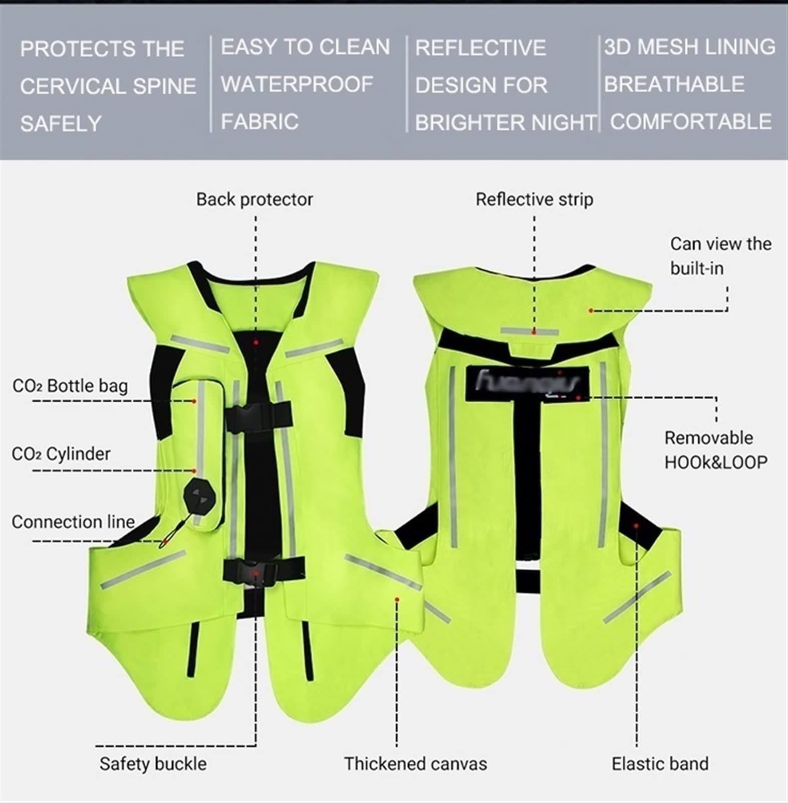 Motorrad Airbag Weste, Airbag Weste Motorrad für Herren Damen, mit Reflexstreifen, Airbag Weste Motorrad Jacken für Motorradfahrer und Reiten (Farbe : Grün, Größe : XL)