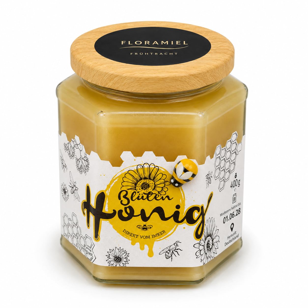 Floramiel Frühtrachthonig 6 x 400 g | 100 % Echter Deutscher Honig - Naturbelassener Frühtracht Blütenhonig aus eigener Imkerei in Deutschland