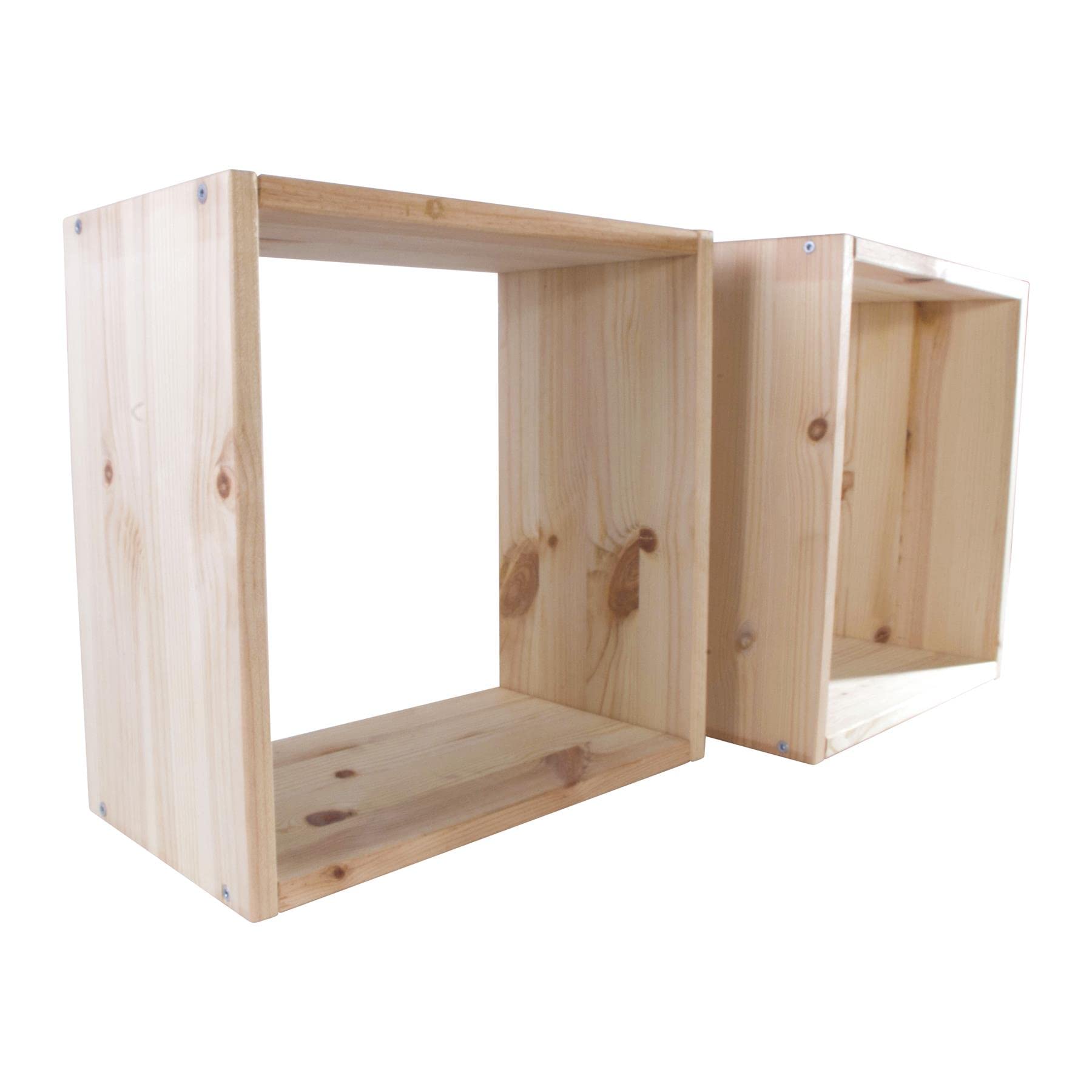 Woodeedoo | 2 Pack | Cube Wooden Floating Bookcase Shelving Display Storage Unit | Square Wall Mounted Hanging Cabinet Organiser Bookshelf Rack | Unpainted Plain Natural Solid Pine