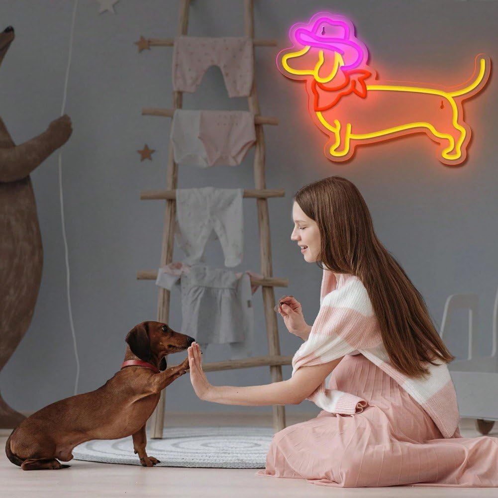 Weihnachts-neonreklame, Dackel-neonreklame, Süßer Dackel Weihnachtsmütze, Dimmbare Led-leuchtreklame Hundemotiv Für Schlafzimmer, Kinderzimmer, Zuhause, Party