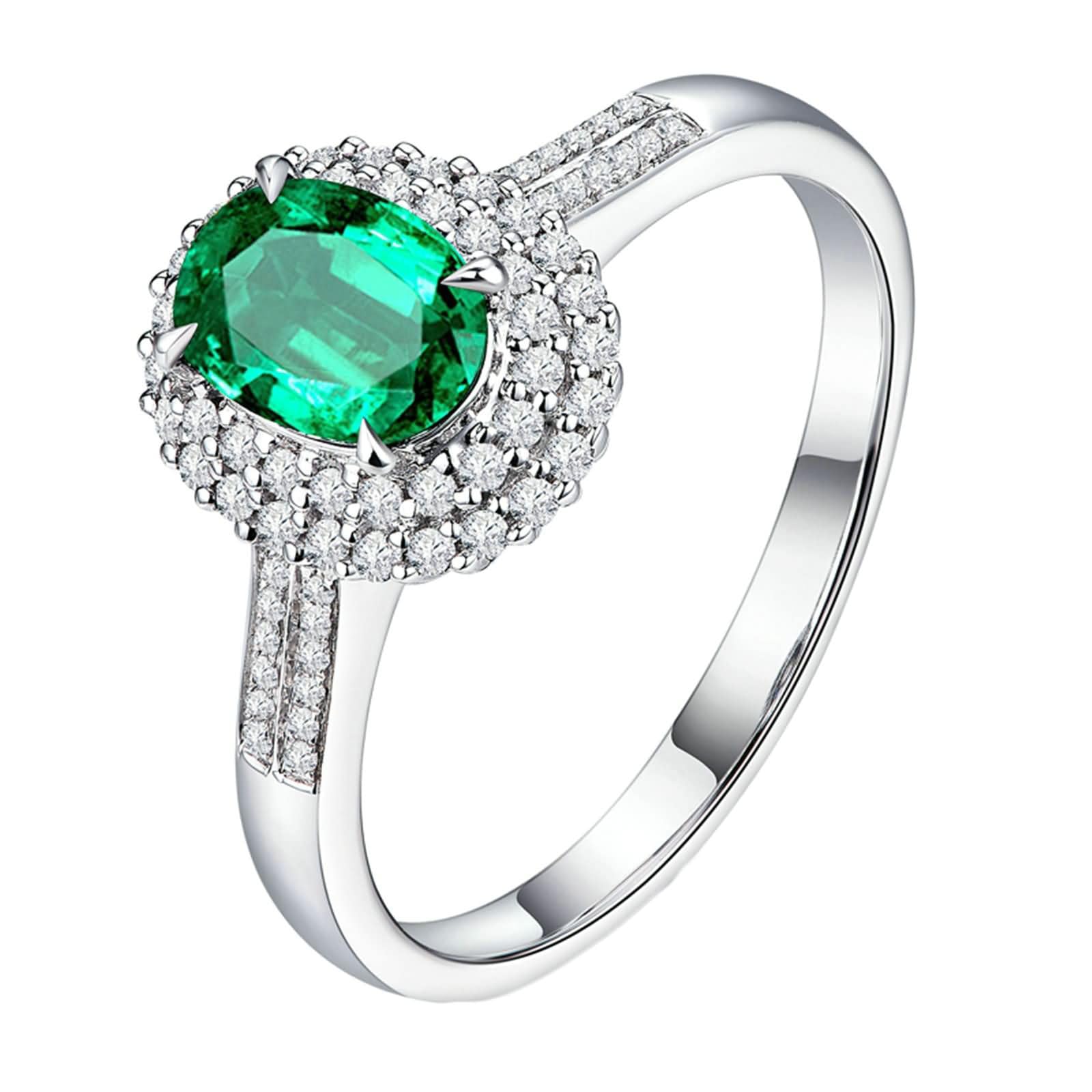 Obrączki ślubne z białego złota dla kobiet 375/585/750, 4 szczęki owalne 1,1 ct szmaragd i diament, pierścionek ze srebrno-zielonymi obrączkami dla kobiet