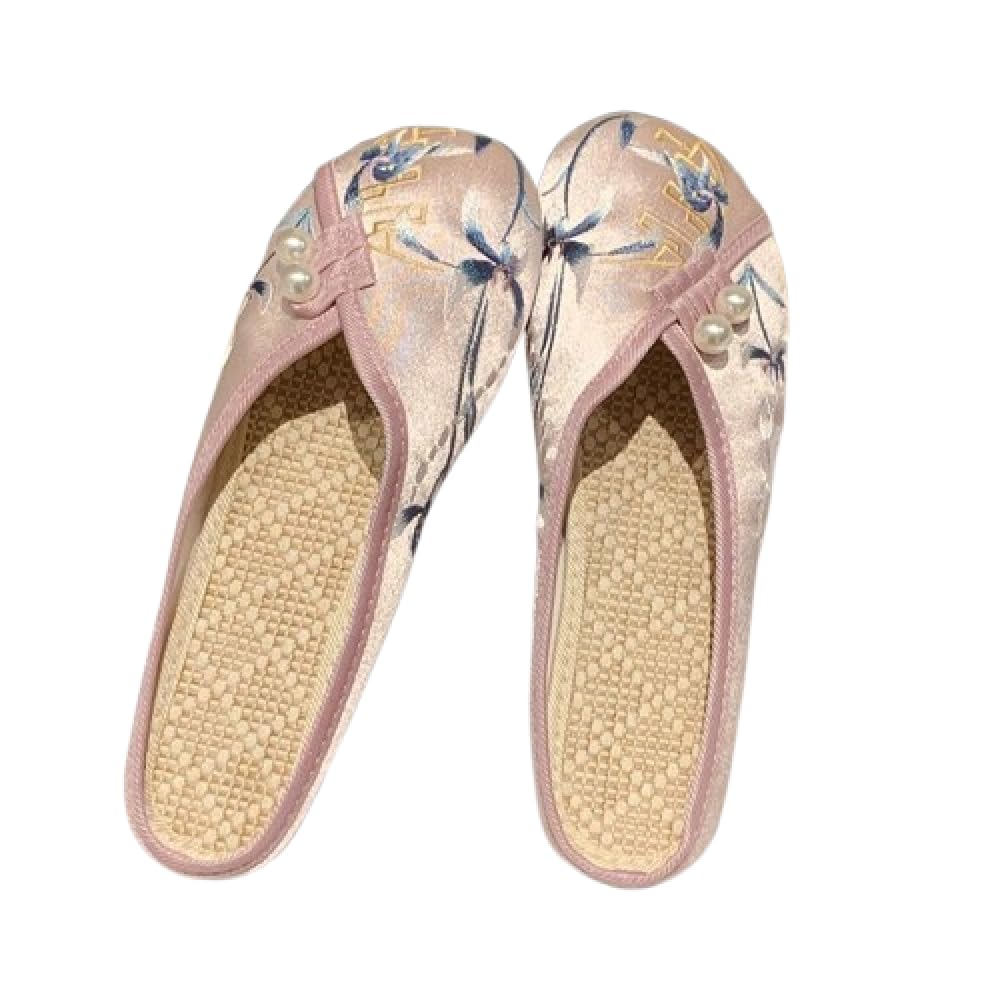 Premium Luxury Asian Satin Silk All Seasons Comfort Womens House Slippers Non Slip Indoor Outdoor Soft Home Slip