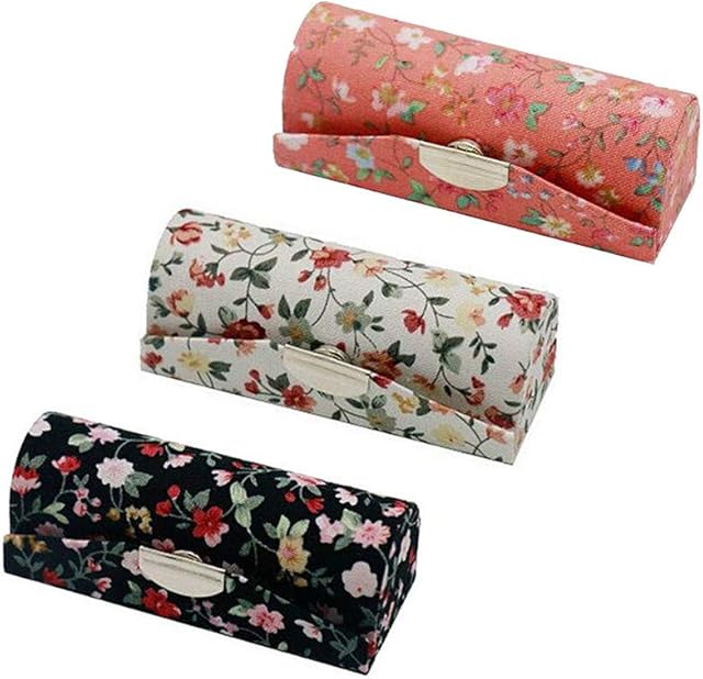 Lipstick Case Holder with Mirror, Hanyi 3 Pcs Vintage Floral Print Lipstick Holder Box for Purse